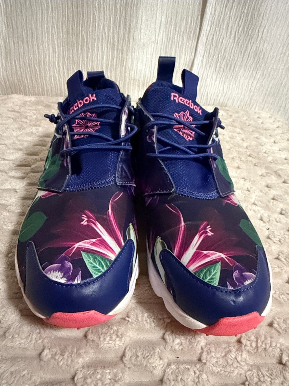 Reebok Women's Navy Athletic Sneakers with Pink and Green Floral Print